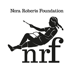 Nora Roberts Foundation logo - silhouette illustration of girl with braids and paint brush