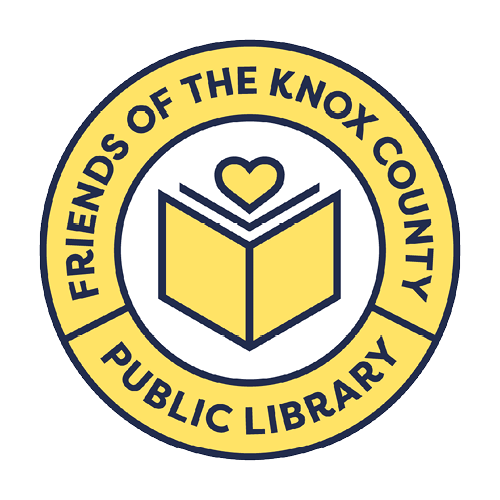 friends of the knox county public library logo - heart over an open book