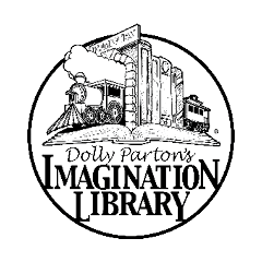 Black, white, and gray logo for Imagination Library reading "Dolly Parton's Imagination Library"